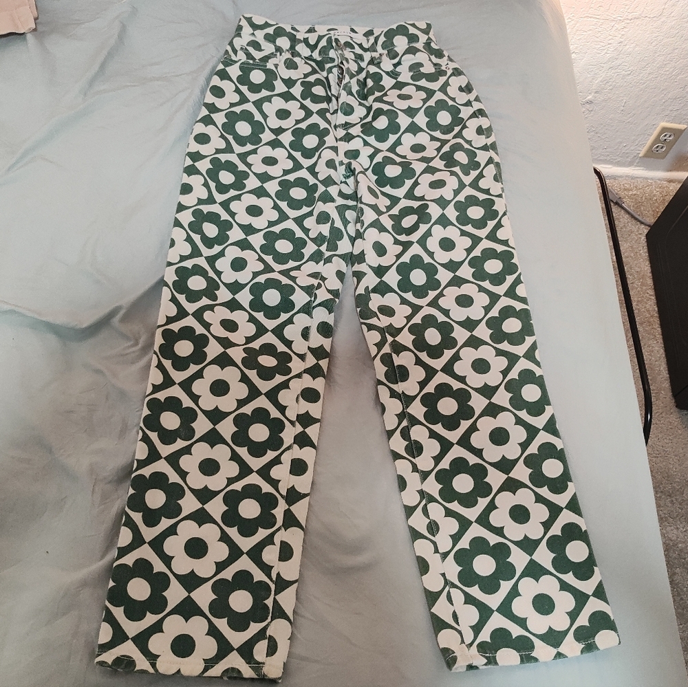 Pacsun Green Floral Jeans